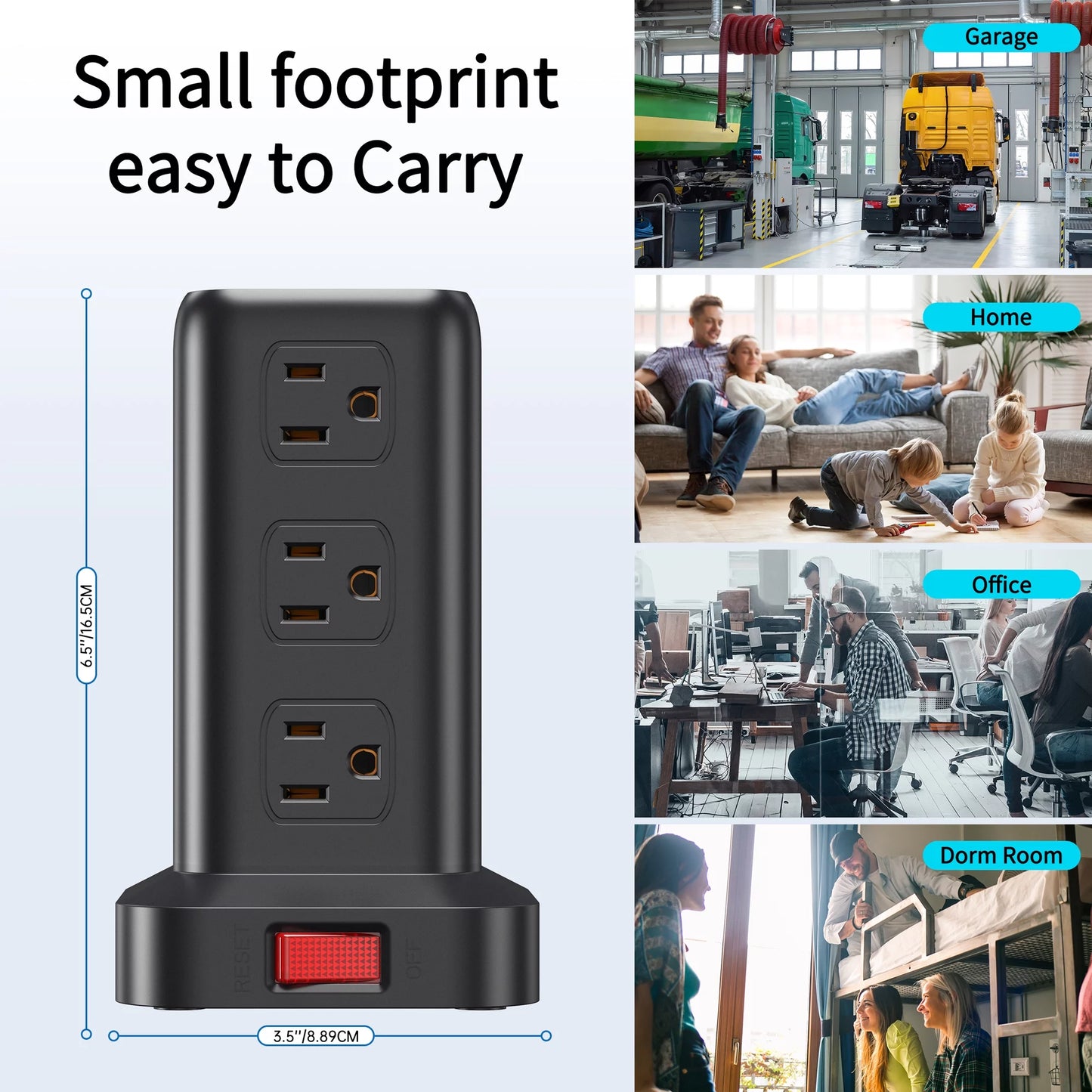 12-Outlet Power Strip Tower with 4 USB Ports - Surge Protector Charging Station with 6.5Ft Cord, Black